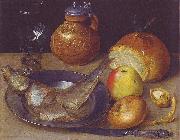 Still life with herring und Bartmann jug